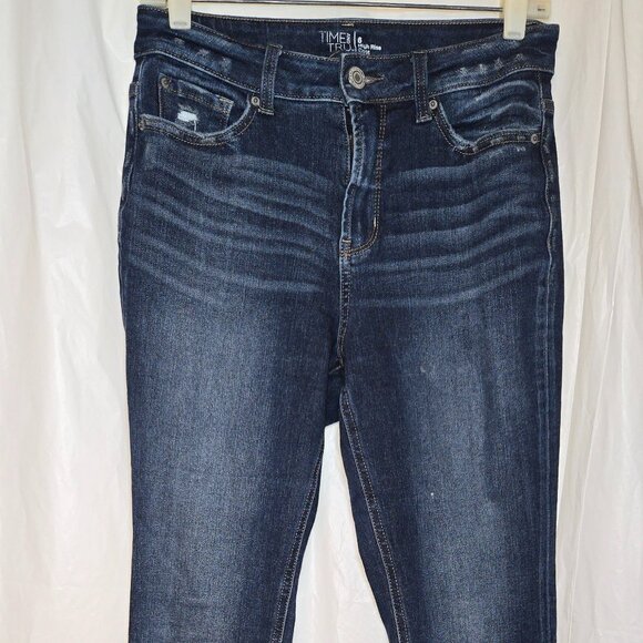 Time and Tru High Rise Bootcut Jeans Size 6 Dark Wash Distressed Denim - Picture 1 of 8